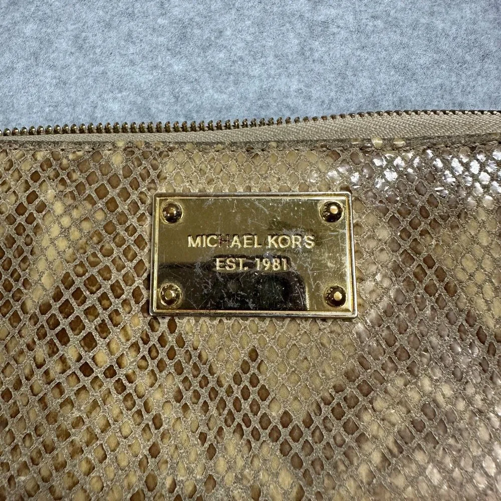AUC Michael Kors Snake Skin Leather Zip Wallet Gold Tone Hardware Clutch MK